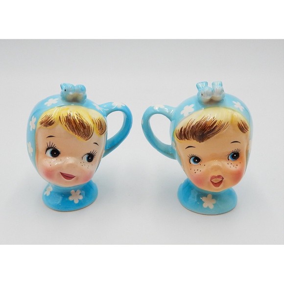 Napco Miss Cutie Pie Blue Salt & Pepper Shakers #43510/BL Vintage - Picture 1 of 14